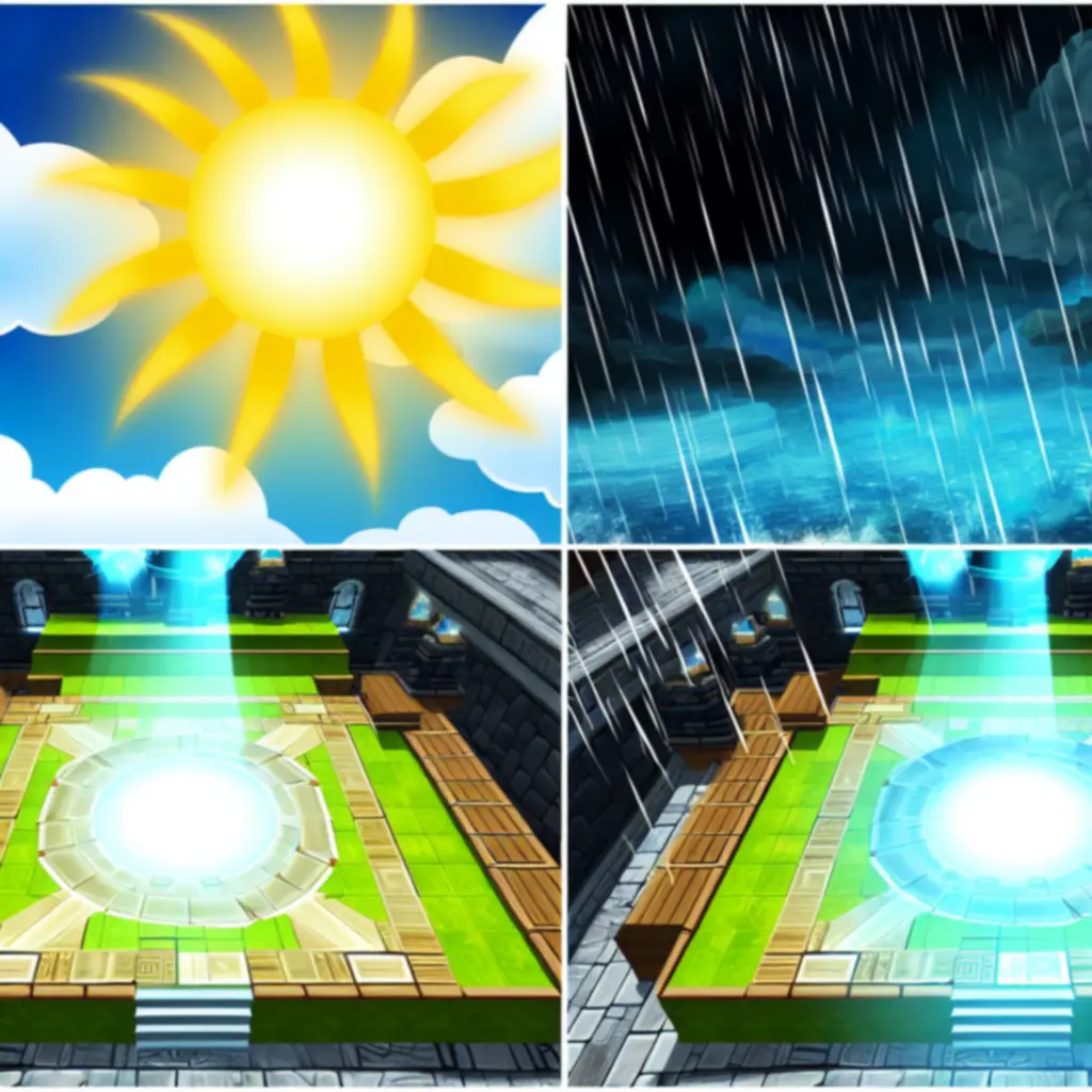 Poziom z dynamiczną zmianą pogody: deszcz i słońce